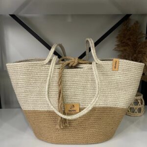 eco friendly handmade women tote jute bag beige white