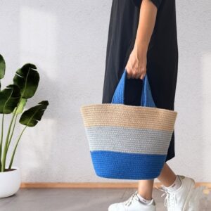 cotton rope/ jute /small dry grass/natural cane/chic dry grass bag/cotton rope woven bag for women vibrant cotton rope handbag chic large tote for women,stylish carryall & shoulder beige gray blue bag