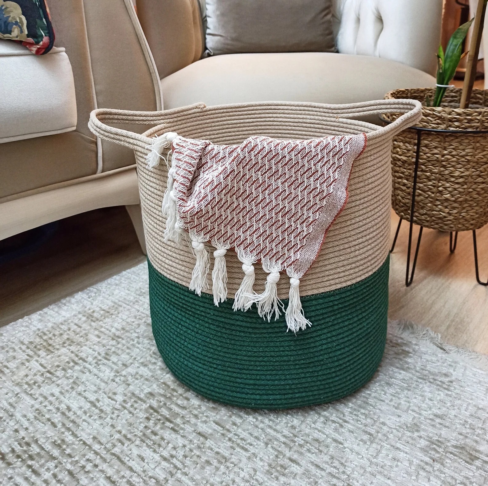 storage baskets, toy bin , for toy blankets, pillows storage in living room cute jute basket storage basket for bathroom living room & kitchen organiser box vanity box first aid box