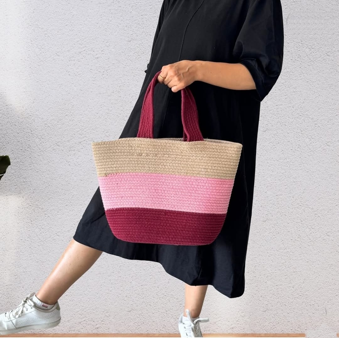 cotton rope/ jute /small dry grass/natural cane/chic dry grass bag/cotton rope woven bag for women vibrant cotton rope handbag chic large tote for women,stylish carryall & shoulder beige pink red bag