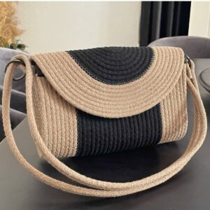 cotton rope/ jute /small dry grass/natural cane/chic dry grass bag/cotton rope crossbody bags quilted sling bag for women cross body purses small shoulder handbag sling bag wit adjustable wide strap handbag