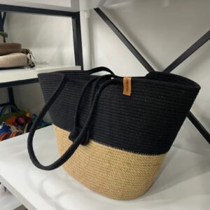 eco friendly handmade women tote jute bag in black beige color