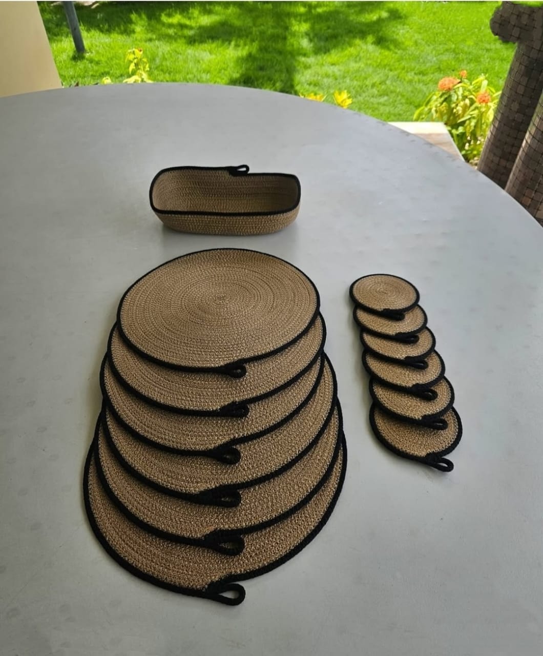 handwoven jute dining table décor set (runner + placemats + coasters)