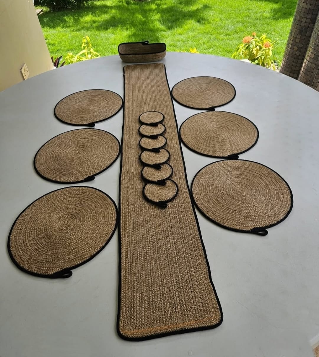 handwoven jute dining table décor set (runner + placemats + coasters)