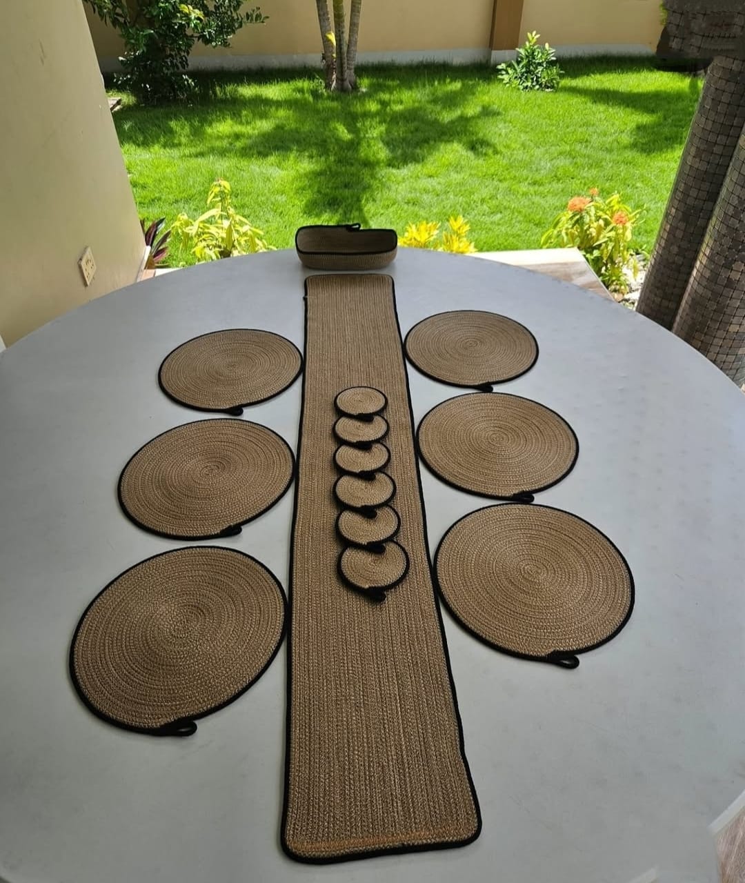 handwoven jute dining table décor set (runner + placemats + coasters)