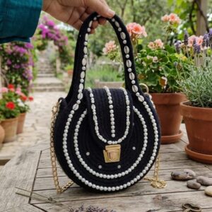 cotton rope fancy stone work desigen handind organiser pure cotton boho fancy handbag stylish handmade bag shoulder pures for ladies girls college office shopping travel marriage party 1pce