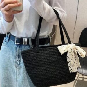 women cute fancy bucket bag casual woven beach handbag handmade small dry grass/natural cane/chic dry grass bag/handbag from manipur/carry tote bag sling bags white crtoon