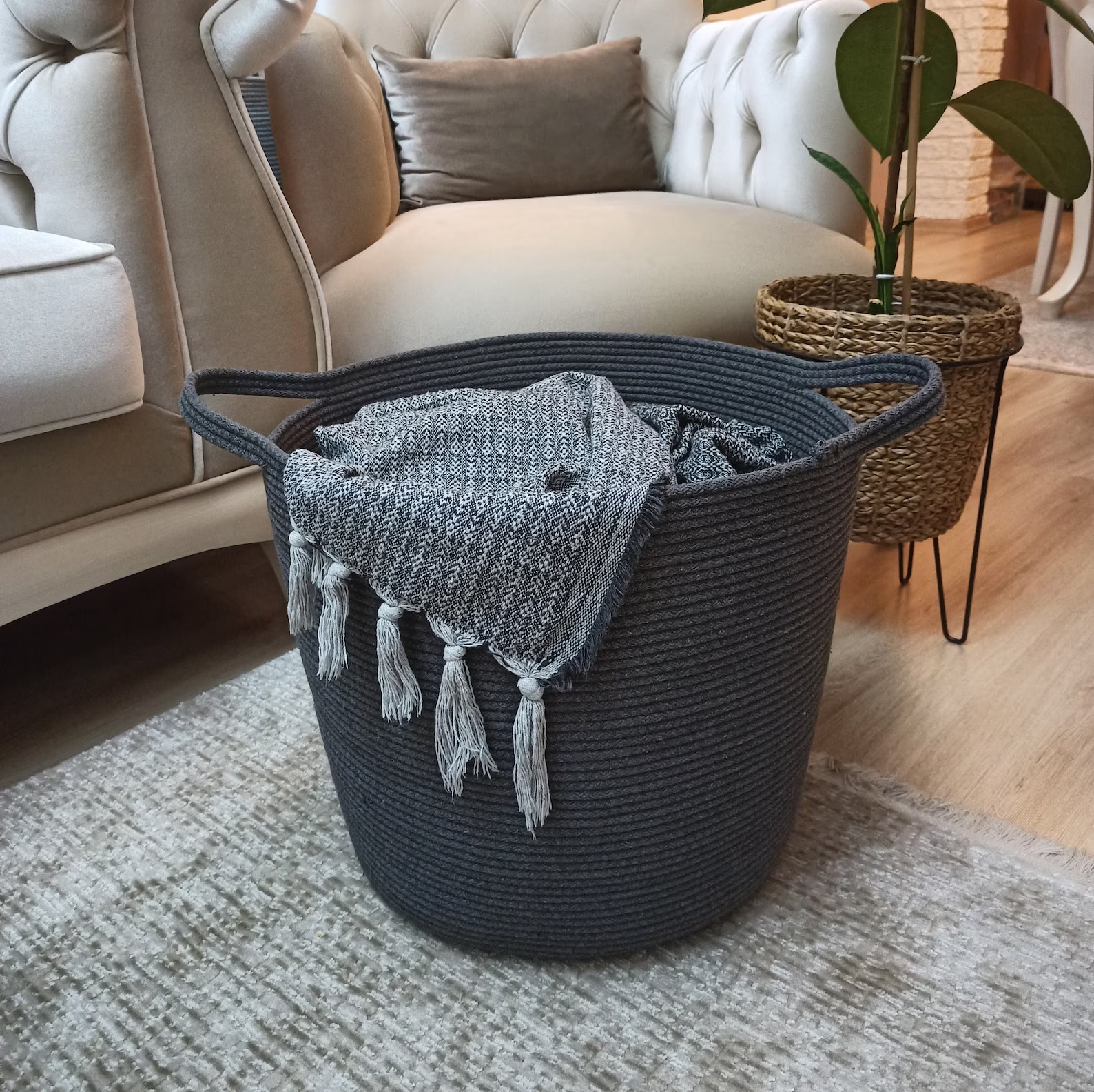 storage baskets, toy bin , for toy blankets, pillows storage in living room cute jute basket storage basket for bathroom living room & kitchen organiser box vanity box first aid box