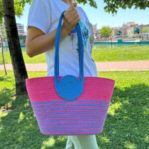 vibrant striped shoulder tote bag