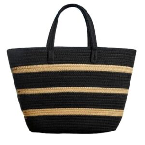 black beige eco & friendly handmade jute bag women's tote shoulder bag with rope handles