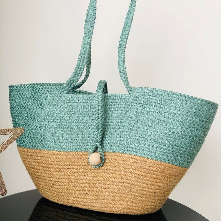 eco friendly handmade women jute strap bag in green beige