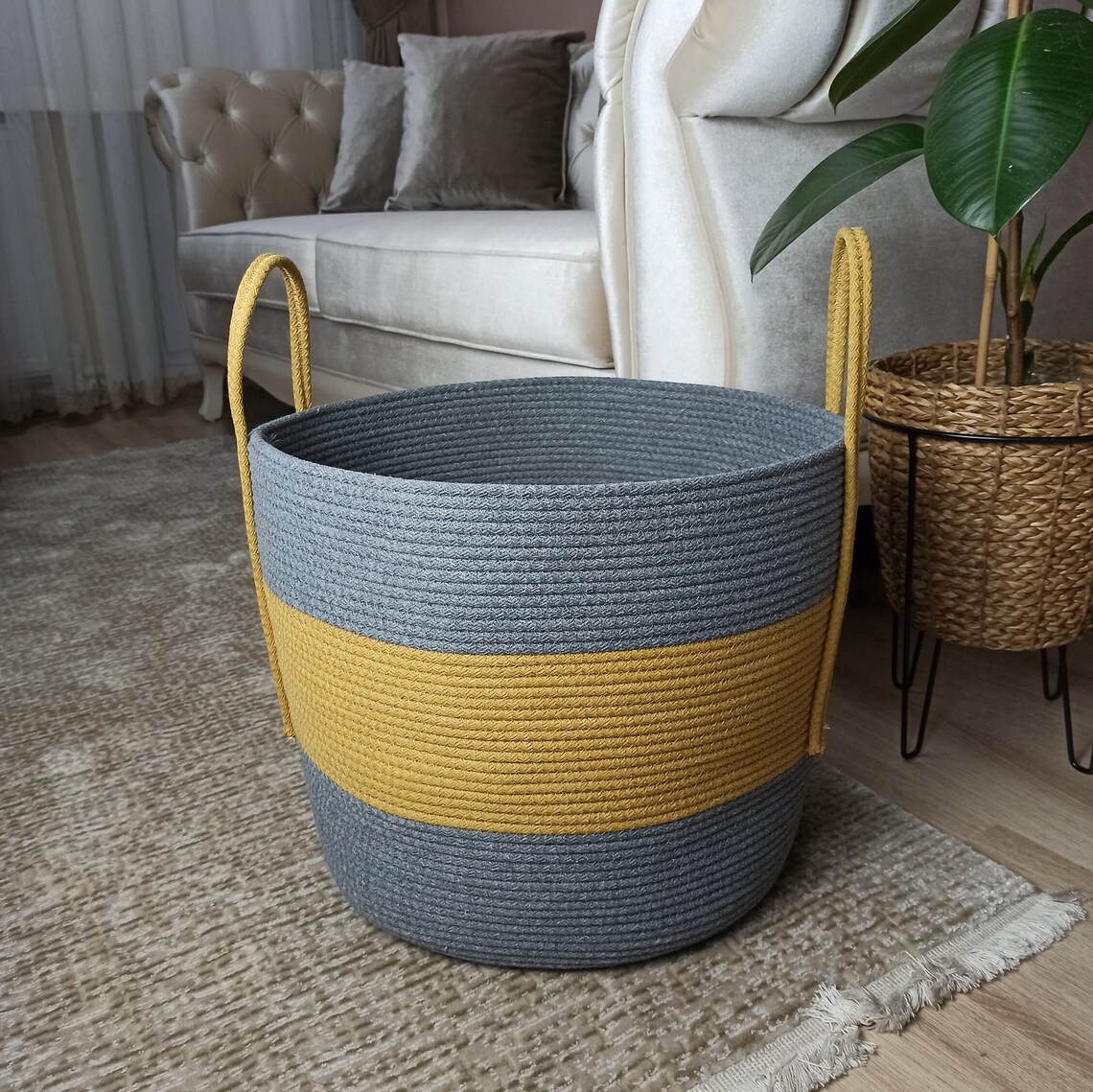 ecoflair cotton & jute bags for her basket grey yellow