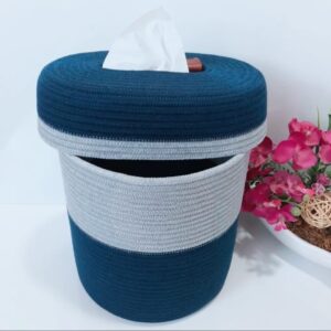 braided blue set of basket & tissue box