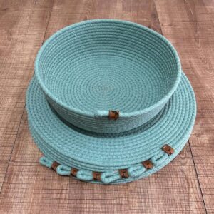 cotton rope/ jute /small dry grass/natural cane/chic dry grass bag/cotton rope woven boho farmhouse table mats for dininig table for 6,kitchen décor, washable and handmade rustic table acessories and 1 bowl light green