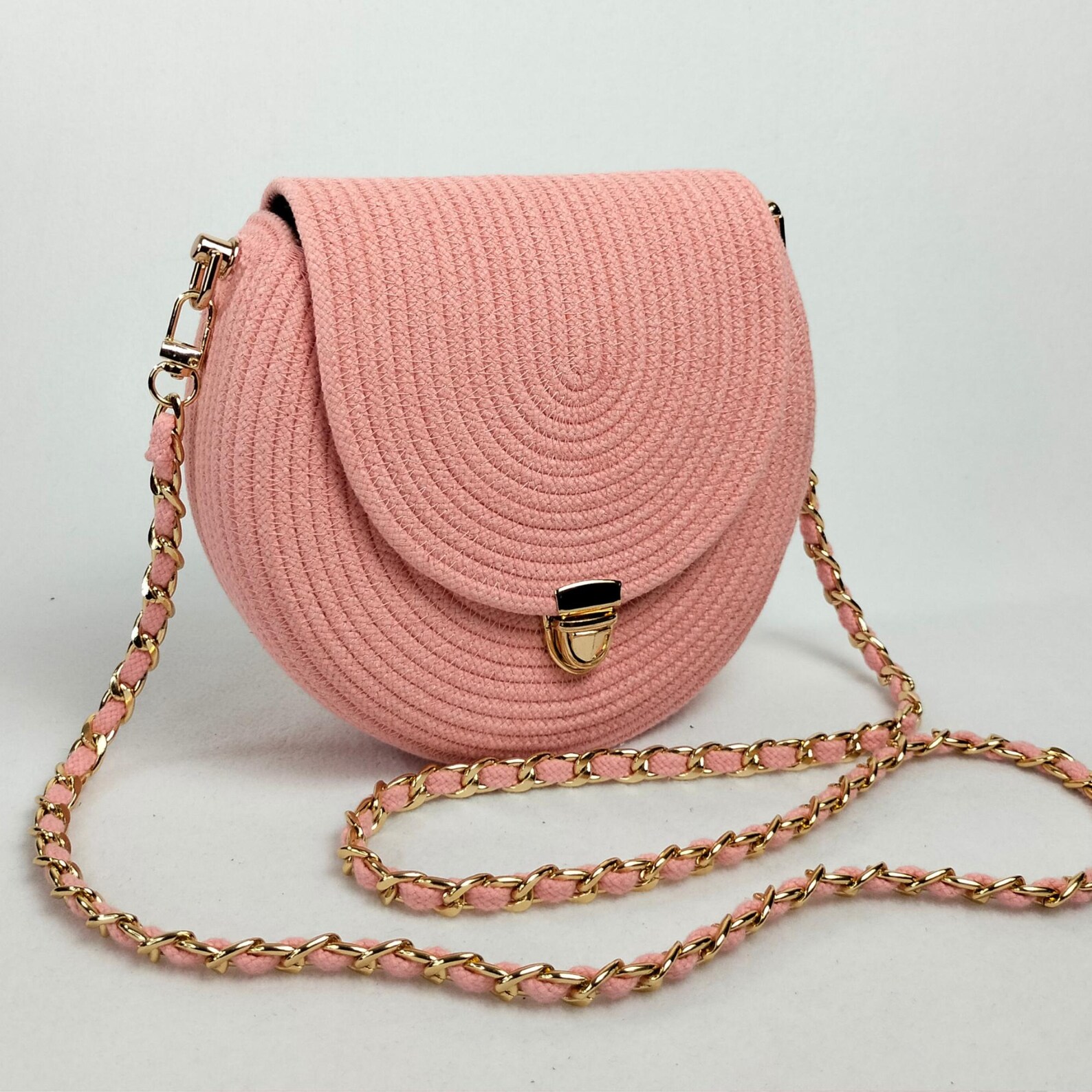 handmade cotton cored corssbody bags small purse with gold chain strap and strap and clasp, elegant shoulder bag,