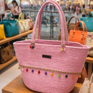 cotton rope handmade cotton rope bag rope crossbody bho summer pures handmade claret woven straw bag: boho wooden handle pures pink