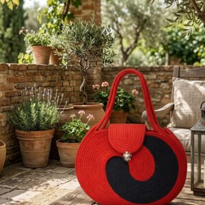cotton rope handmade cotton rope bag rope crossbody bho summer pures handmade claret woven straw bag: boho wooden handle pures