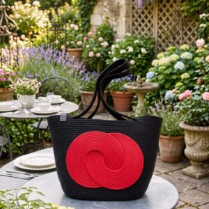 cotton rope handmade cotton rope bag rope crossbody bho summer pures handmade claret woven straw bag: boho wooden handle pures red ;black