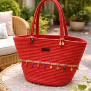 cotton rope handmade cotton rope bag rope crossbody bho summer pures handmade claret woven straw bag: boho wooden handle pures coler red