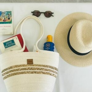 chic & green: 's cotton & jute bags for women hand bag in white beige