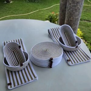 cotton rope/ jute /small dry grass/natural cane/chic dry grass bag/woven boho farmhouse table /kichen décor/washable and handmade rustic table/cotton rppe oval basket/cotton rope table runner/placemat natrual burlap farmhouse coster for drink/dining kitchen desk décor/oval basket/ white beige