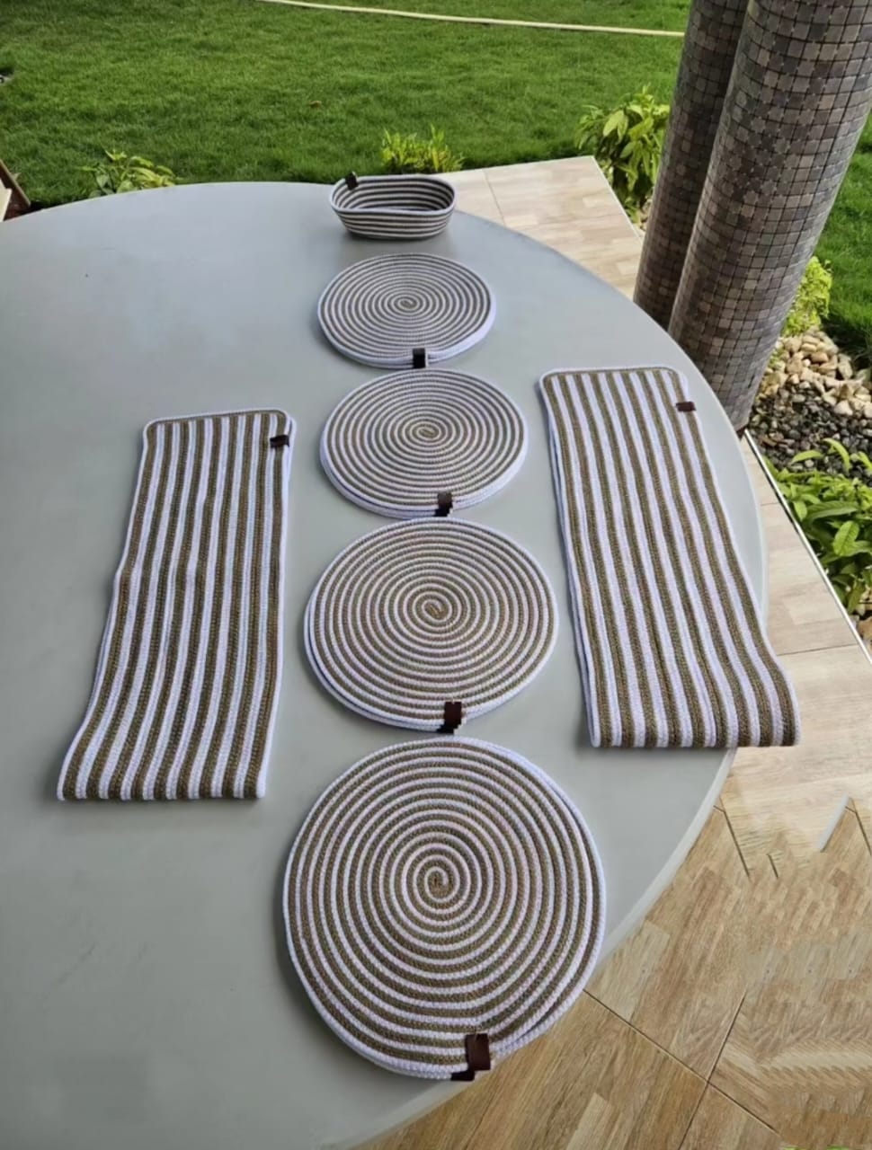 cotton rope/ jute /small dry grass/natural cane/chic dry grass bag/woven boho farmhouse table /kichen décor/washable and handmade rustic table/cotton rppe oval basket/cotton rope table runner/placemat natrual burlap farmhouse coster for drink/dining kitchen desk décor/oval basket/ white beige