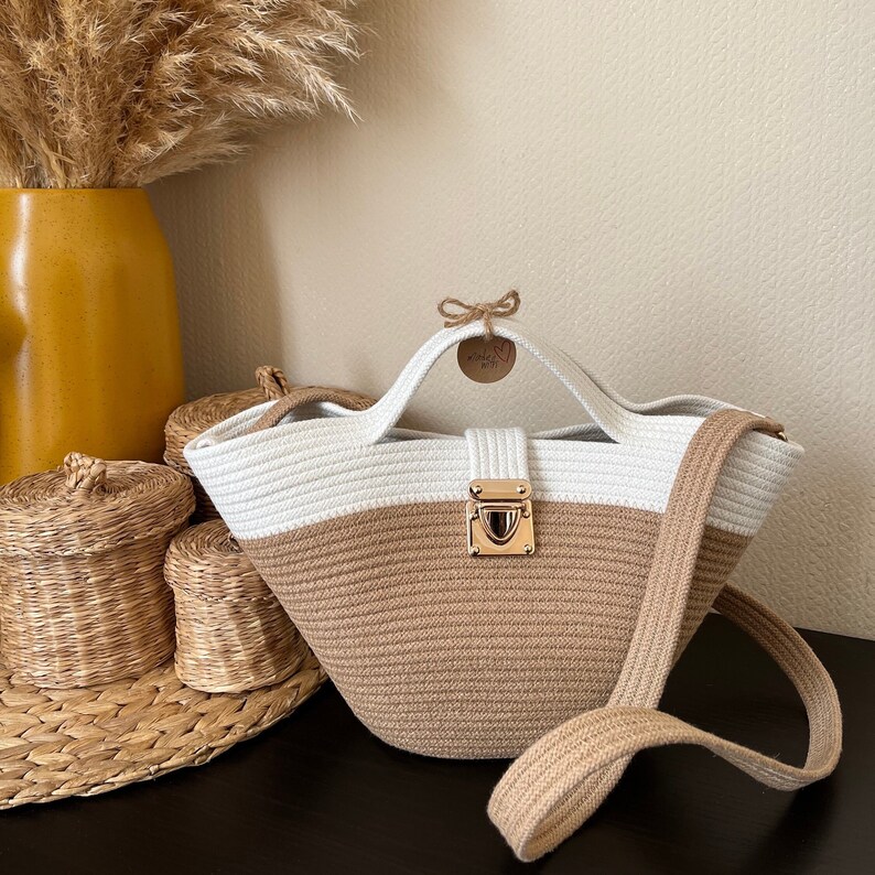 jute bag, fashionable casual bag, perfect gift, hand made, cotton and jute rope bag