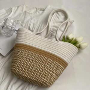 green glamour cotton & jute bags for women in white beige