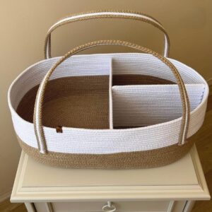 cotton rope/ jute /small dry grass/natural cane/chic dry grass bag/cotton rope woven blanket storage for living room, whiten and beige basket
