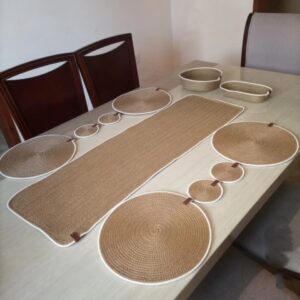 cotton rope/ jute /small dry grass/natural cane/chic dry grass bag/woven boho farmhouse table /kichen décor/washable and handmade rustic table/cotton rppe oval basket/cotton rope table runner/placemat natrual burlap farmhouse coster for drink/dining kitchen desk décor/oval basket/ white beige