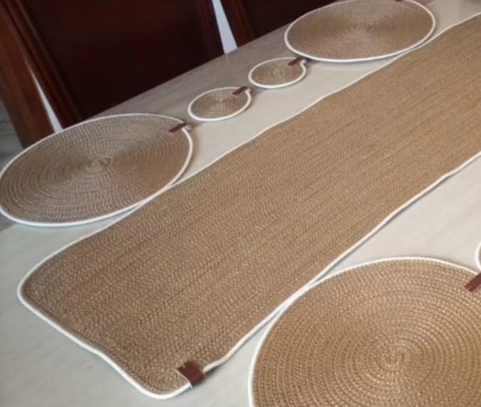 cotton rope/ jute /small dry grass/natural cane/chic dry grass bag/woven boho farmhouse table /kichen décor/washable and handmade rustic table/cotton rppe oval basket/cotton rope table runner/placemat natrual burlap farmhouse coster for drink/dining kitchen desk décor/oval basket/ white beige