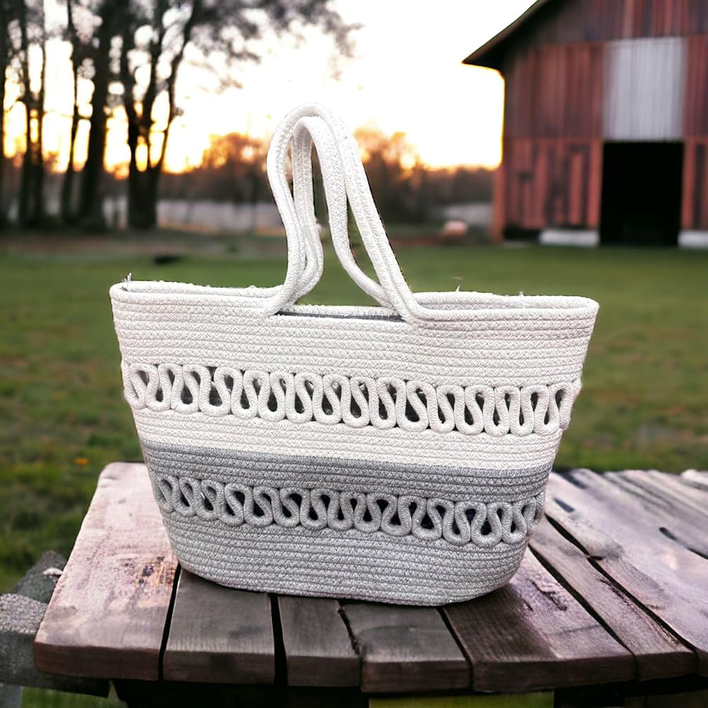 cotton rope handmade rope crossbody bho summer pures handmade claret woven straw bag: boho wooden handle pures