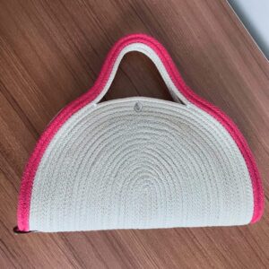 red and white crochet handmade jute bag natural elegance