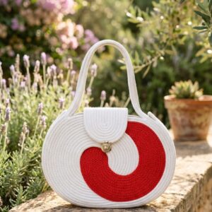 cotton rope handmade cotton rope bag rope crossbody bho summer pures handmade claret woven straw bag: boho wooden handle pures