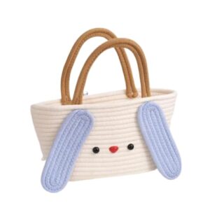 blossoms handmade women jute bag in white blue