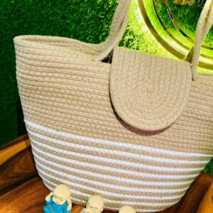 beige eco & friendly handmade jute bag women's tote shoulder bag with rope handles