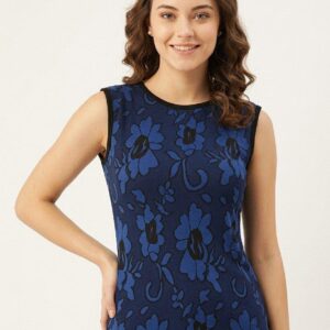 navy blue printed crepe regular top (copy)