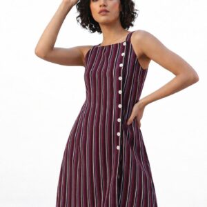 black & magenta striped a line sustainable ecovero dress