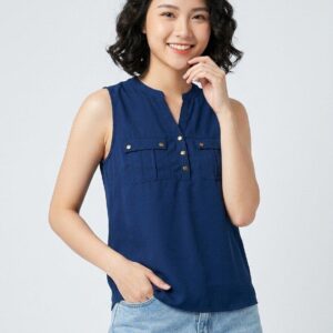 women navy blue solid top